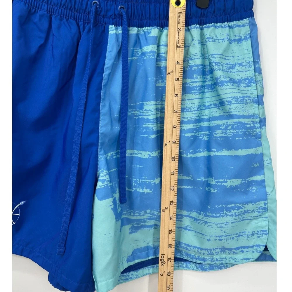 Nike Mens XL Blue Colorblock Trident Logo Mesh Lined Swim Trunks Shorts 5 Inseam